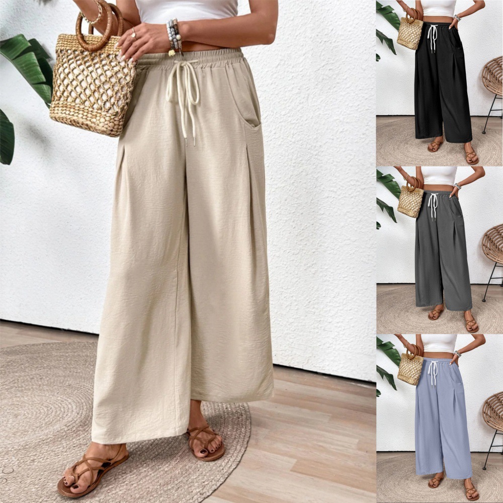 in stock 2025 new cross-border European and American Amazon independent station drawstring pocket wide leg women's casual pants women's pants
