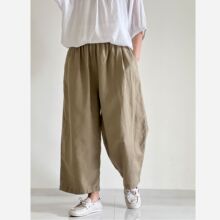 日本潮牌  全亚麻萝卜卡其色八分裤