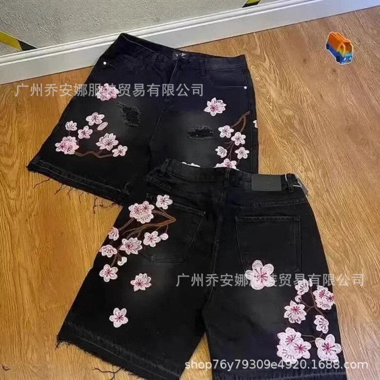Hot-Selling 2026 Retro European and American Style Men's New Vintage-Resistant Casual Slim-Fit Embroidered Denim Shorts