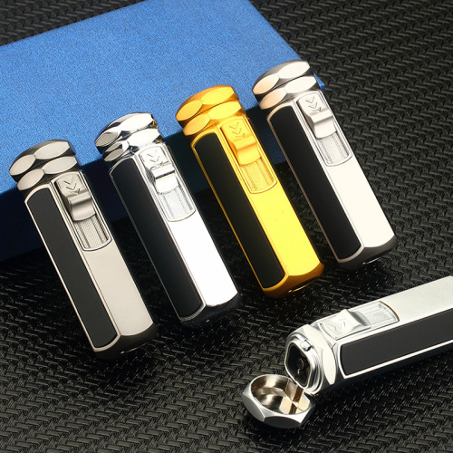 HL1003 powerful four-fire direct blue flame inflatable lighter men's metal cigar windproof gas lighter