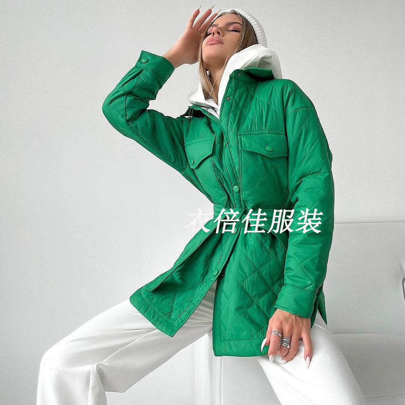 2024 Long Buttoned Lapel Loose Warm Quilted Cotton Coat New Autumn and Winter Thickeneded Cotton Coat for Women European and American