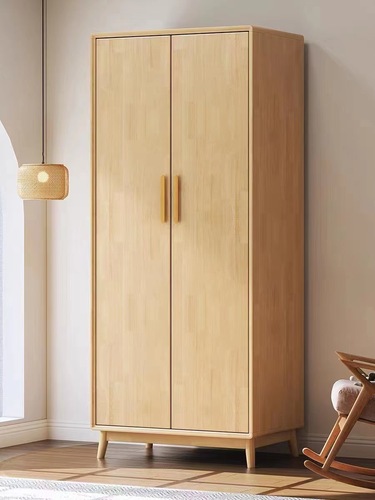 Full solid wood wardrobe, home simple combination coat closet, Nordic bedroom multi-functional storage cabinet, small apartment hanging wardrobe