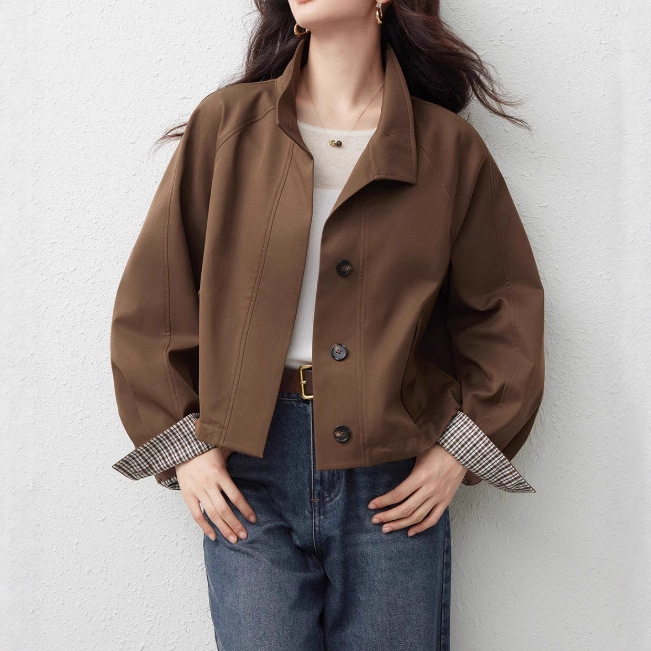 Jacket Women's 2025 Autumn New Style French Retro Plaid Splicing Jacket Top Jacket Women's 2025 Autumn New Style French Retro Plaid Splicing Jacket Top