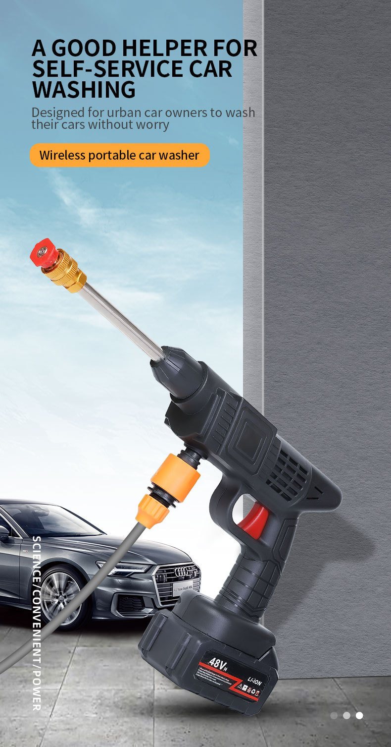 Wholesale wireless high-pressure car wash lithium battery water gun, household car washer, powerful tool for watering flowers and spraying pesticides 10m tube