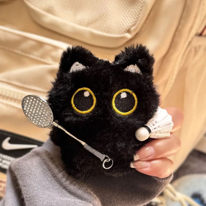 新しい小さな黒猫人形バドミントンペンダントボールセット限定人形バッグペンダントカップルキーホルダー|undefined