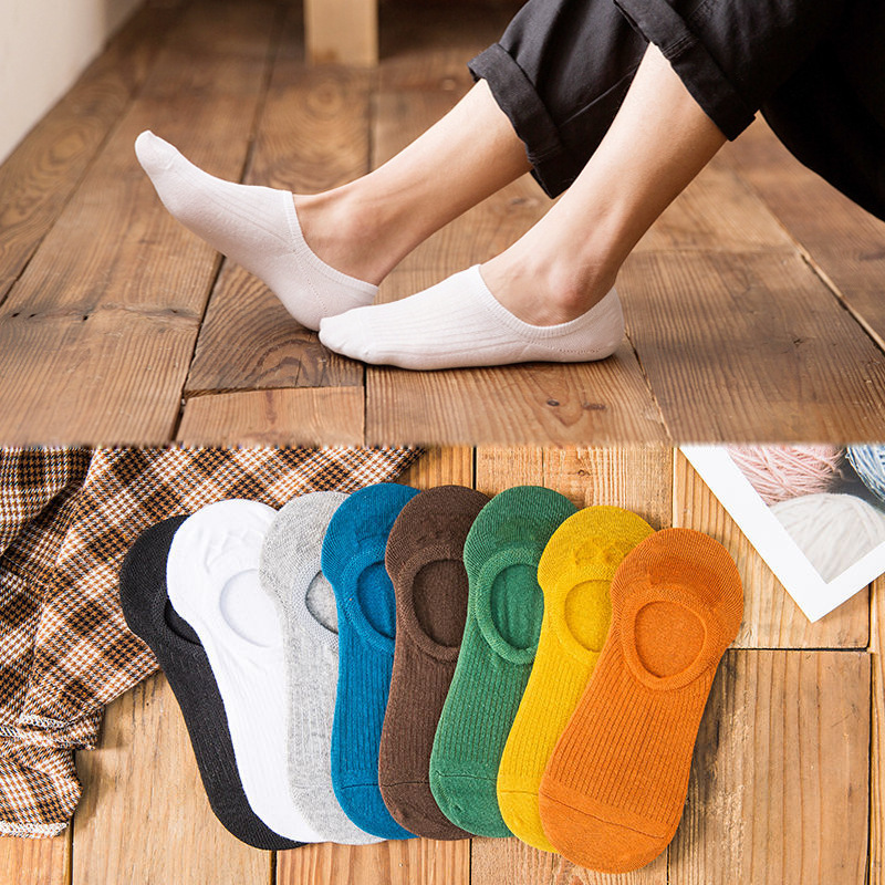 Men's invisible socks summer new combed cotton thin solid color boat socks shallow mouth silicone non-slip breathable sweat-absorbent socks