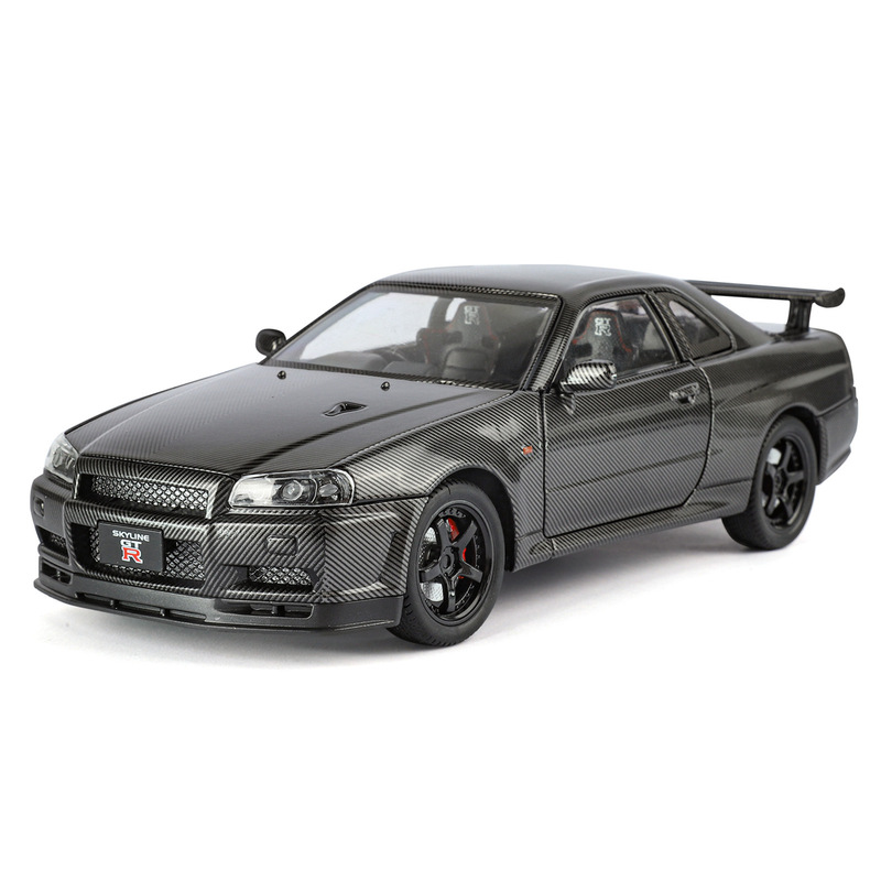 1:24Gtr-R34 Carbon Fiber Version Alloy Car Imitates the Real War God Sports Car Model Hand-Made Ornaments Boy Toy