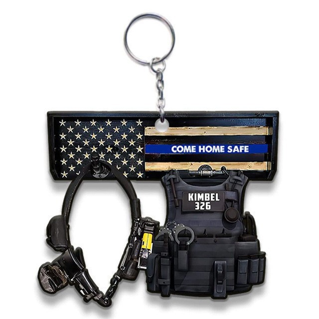 Nuevos productos transfronterizos policía regalo llavero decoración acrílico plano para hombres y mujeres mochila colgante creativo llavero