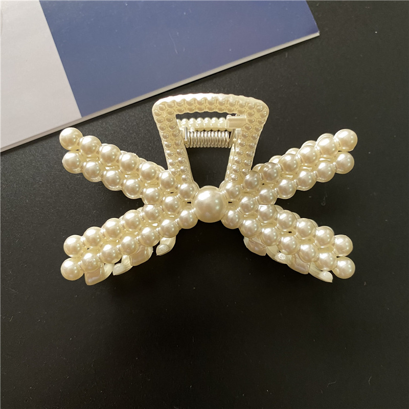 Gran 8cm clip de perlas de estilo coreano clip de Cabeza trasera clip de tiburón elegante temperamento updo baño horquilla tocado