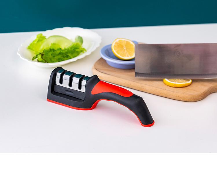厨房3段磨刀器 家用多功能手持三用黑色红色磨刀石亚马逊厨房工具详情8