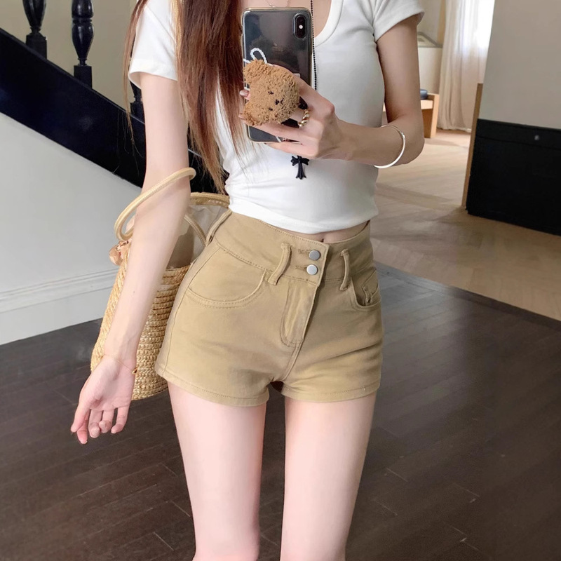 Stretch Denim Casual Shorts 2025 Summer High-Waisted Hot Girl Slim Straight Pants Versatile Personalized Hip-Hugging Hot Pants for Women