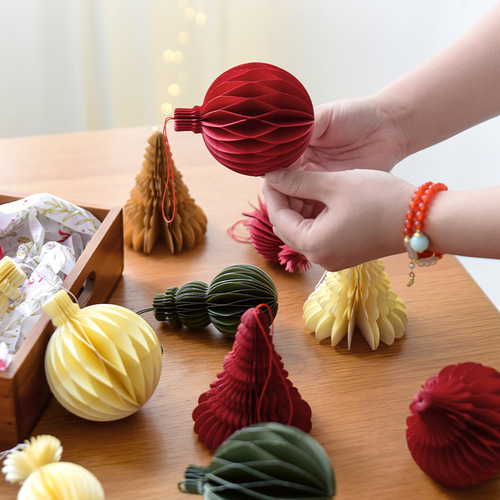 NUCHI圣诞装饰品折纸蜂窝球挂件创意雪人圣诞球ins挂饰圣诞树吊饰