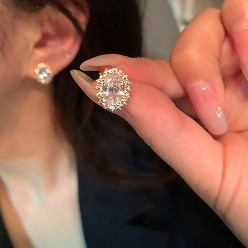 S925 silver needle pigeon egg gentle temperament light luxury zircon earrings niche design earrings women's high-end earrings