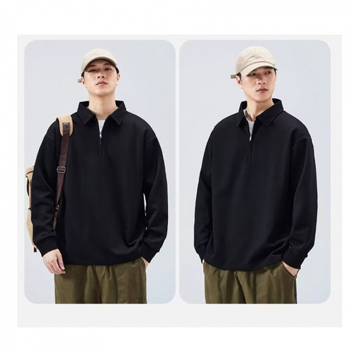 Men's Spring and Autumn Season Trendy Loose Turn-up Collar Pullover Hoodie with POLO Collar Long Sleeve T-shirt