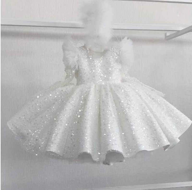 Sequin Long Sleeve Evening Dress Girl's Princess Dress 2025 New Children's Ball Costume Flower Girl's Wedding Tutu Dress