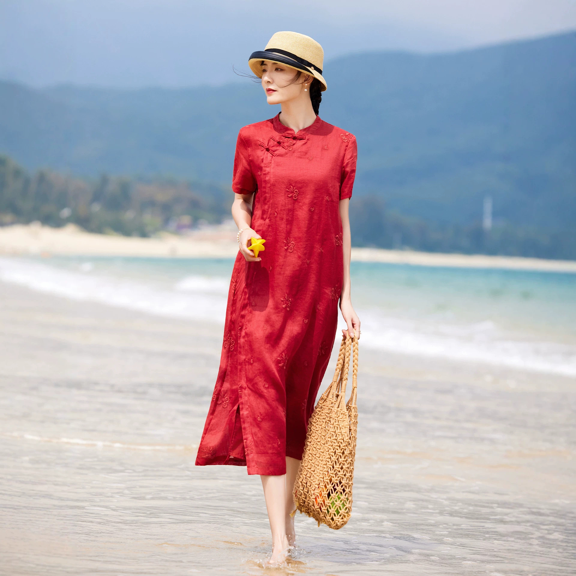 Красный вступительный экзамен в колледж qikaidesheng cheongsam с воротником-стойкой и вышивкой на пуговицах с китайским узлом праздничное улучшенное свободное платье