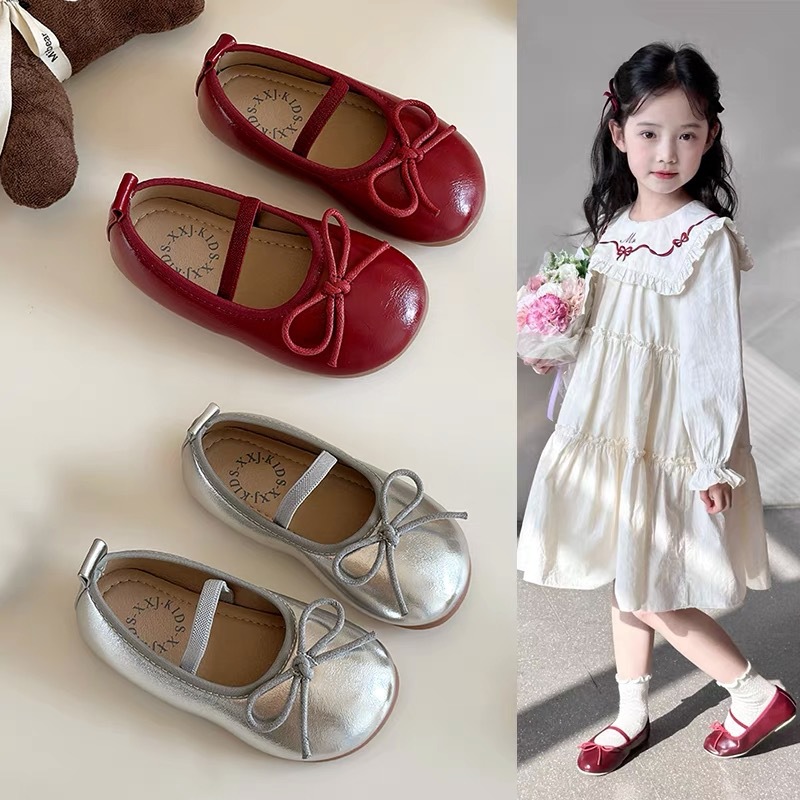 Girls Korean Style Mary Jane Slip-On Small Leather Shoes 2025 New Soft-Soled Bow Ballet Princess Shoes Spring & Fall