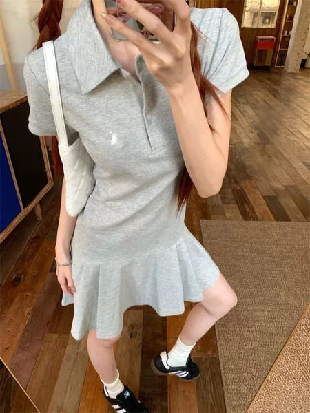 In-Stock Rl Polo Collar Dress High Version Pony Embroidery Casual Sporty Design Slimming Pleated Skirt