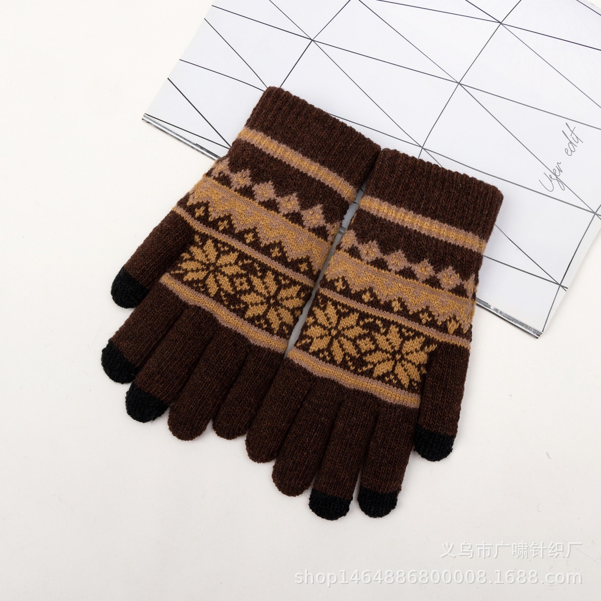 クロスボーダー定番メンズサイクリングアウトドア防寒保温ダブル八角ウールタッチスクリーンジャカードニットグローブ