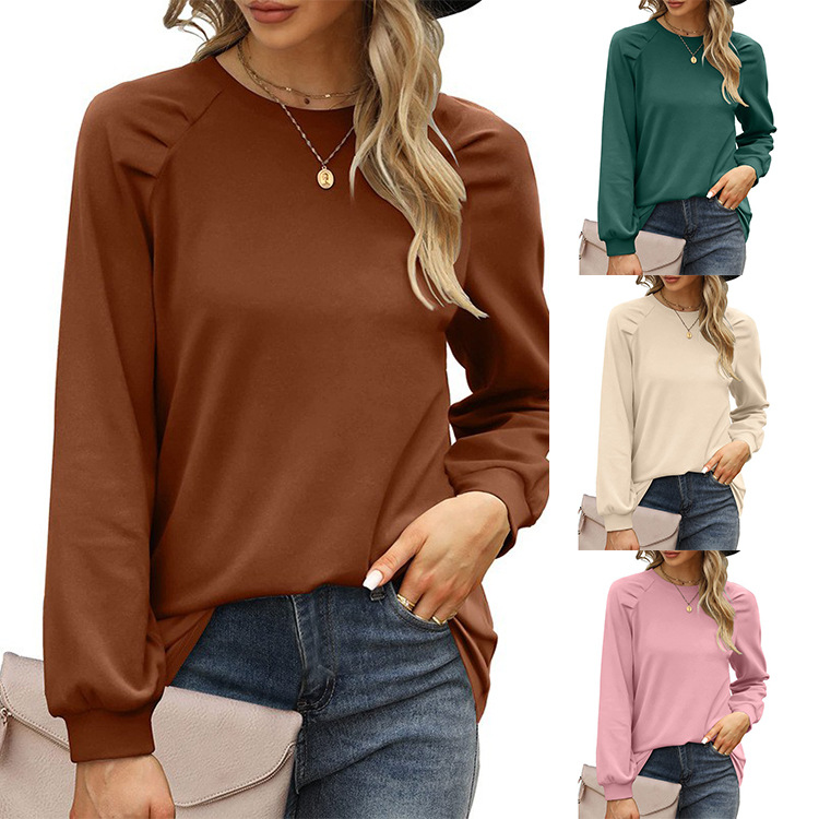 Amazon 2022 Autumn and winter new pattern Women's wear Europe and America leisure time T-shirts puff sleeve Socket Solid Easy Sweater