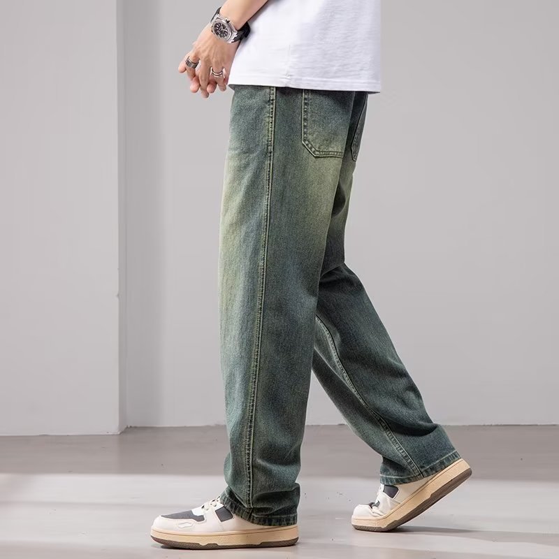 2024 primavera y otoño nuevos jeans marca de moda para hombres American High Street pantalones anchos casuales rectos sueltos