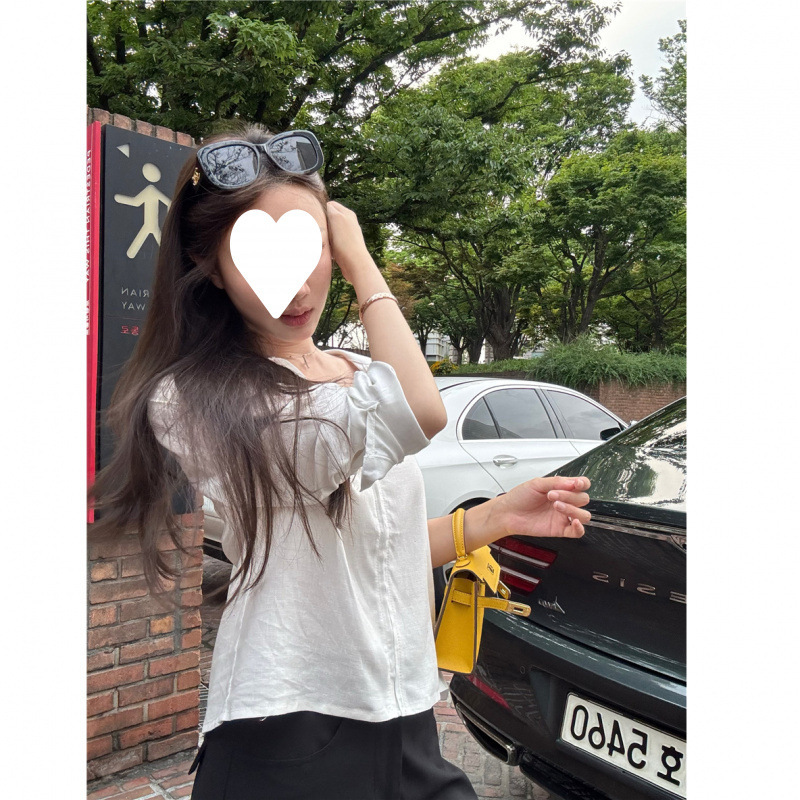 工厂批发【原版面料100棉】棉麻宽松v领条纹衬衫女夏季衬衣设计感|undefined