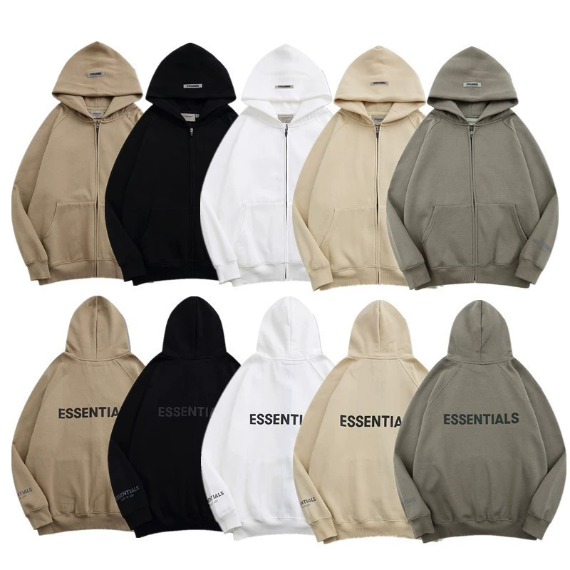 Толстовка FOG ESSENTIALS, стерео силиконовые буквы, американский уличный свободный кардиган, модная куртка с капюшоном на молнии