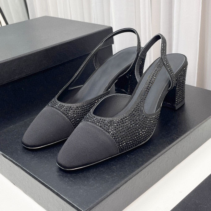 现货高版本小香风粗跟高跟鞋女鞋跨境外贸经典百搭拼色优雅气质