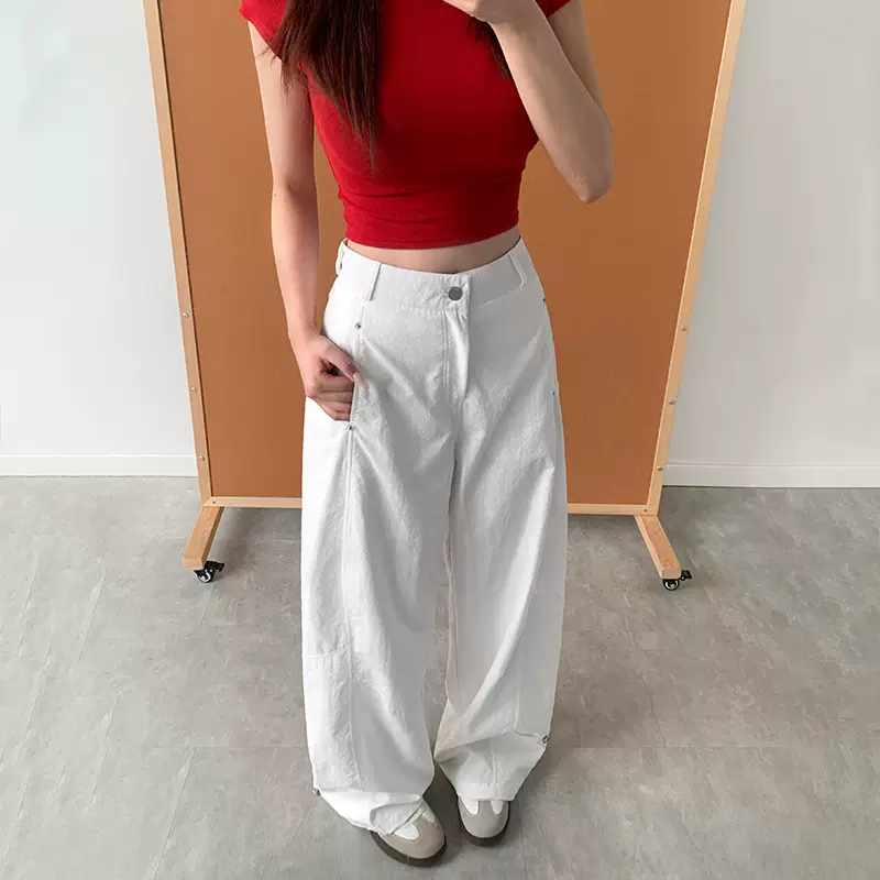 美式白色工装裤女夏季2025新款宽松显瘦夏天薄款休闲弯刀阔腿裤子