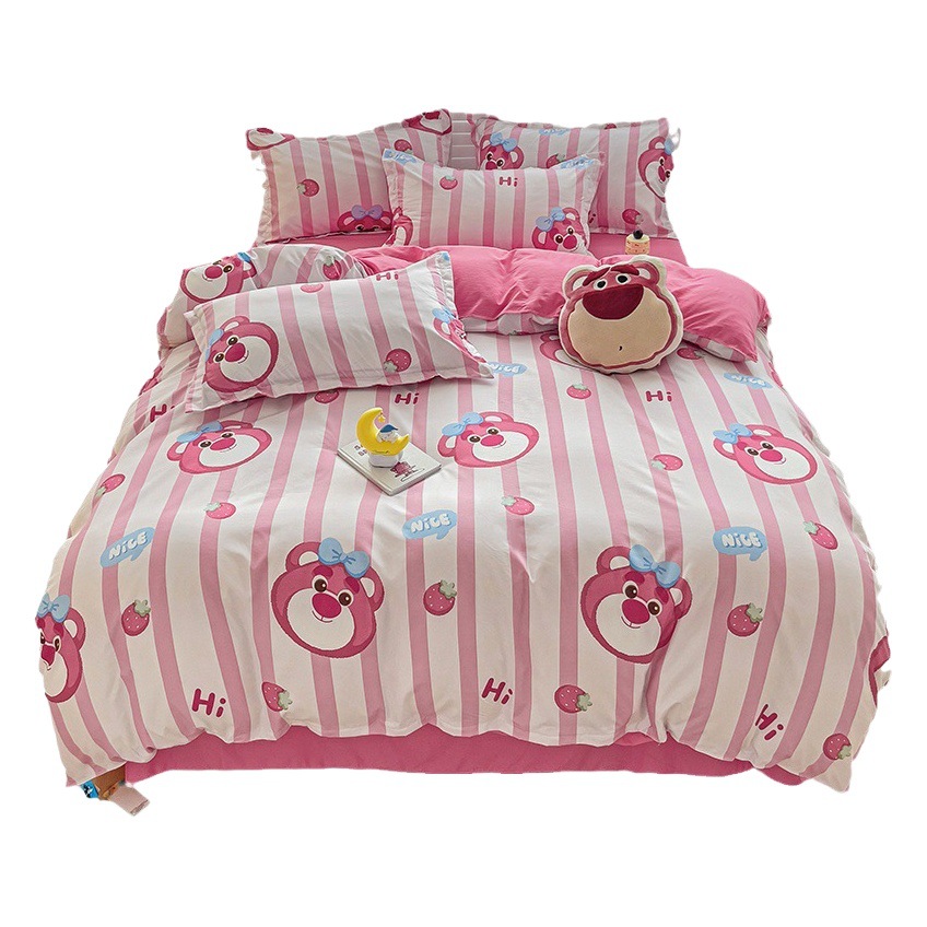 [Sanrio Officially Licensed] Cartoon Print Four-Piece Set Washed Cotton Three-Piece Set Quilt Cover Bed Sheet Gift Wholesale