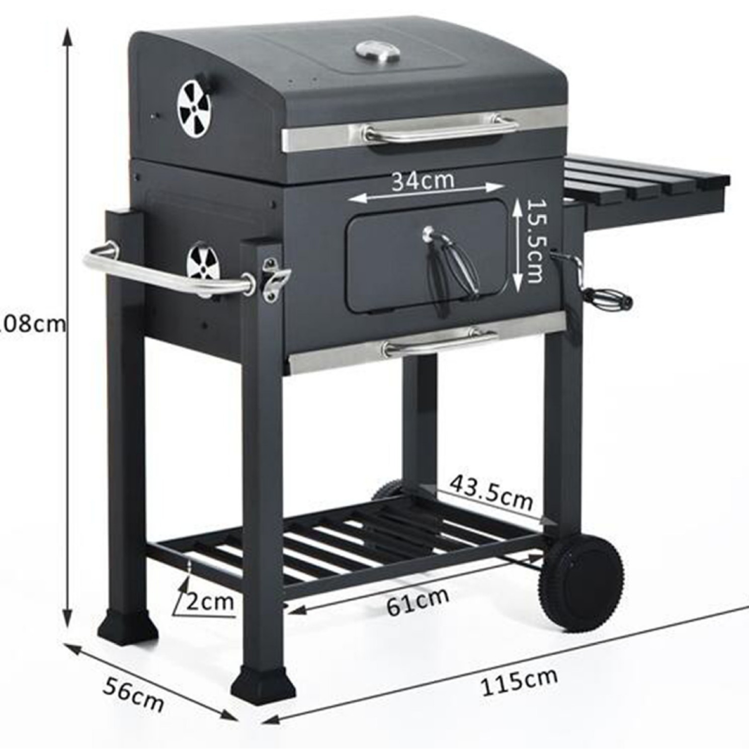 Los fabricantes producen gran horno de barbacoa horno de caja cuadrada grande horno de barbacoa de alta calidad Parrilla de barbacoa con placa lateral rueda horno de barbacoa