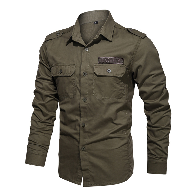 2023 primavera y otoño nuevo hombre camisa militar casual camisa Aliexpress camisa juvenil de mediana edad chaqueta de color sólido