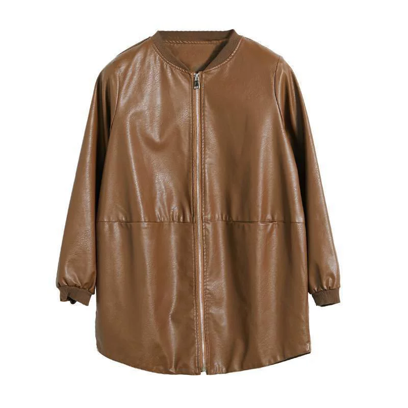 Осенняя длинная куртка из полиуретана, бейсбольная форма, средней длины, корейский стиль, свободный крой.