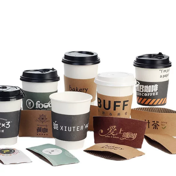 Disposable takeaway milk tea cup cover cold and hot drink coffee paper cup cover insulation cup holder printing LOGO corrugated paper cup cover