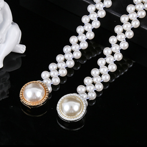 Ladies Pearl Waist Chain Korean Style Water Drill Pearl Decorated Belt Fashion Sweet Dress Elastic Belt for Women Wholesale