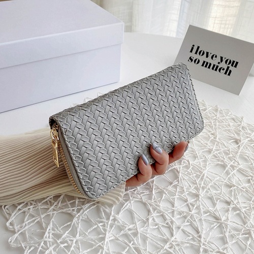 European and American style fashionable pu leather woven wallet coin purse New trendy women's wallet mid-length zipper clutch