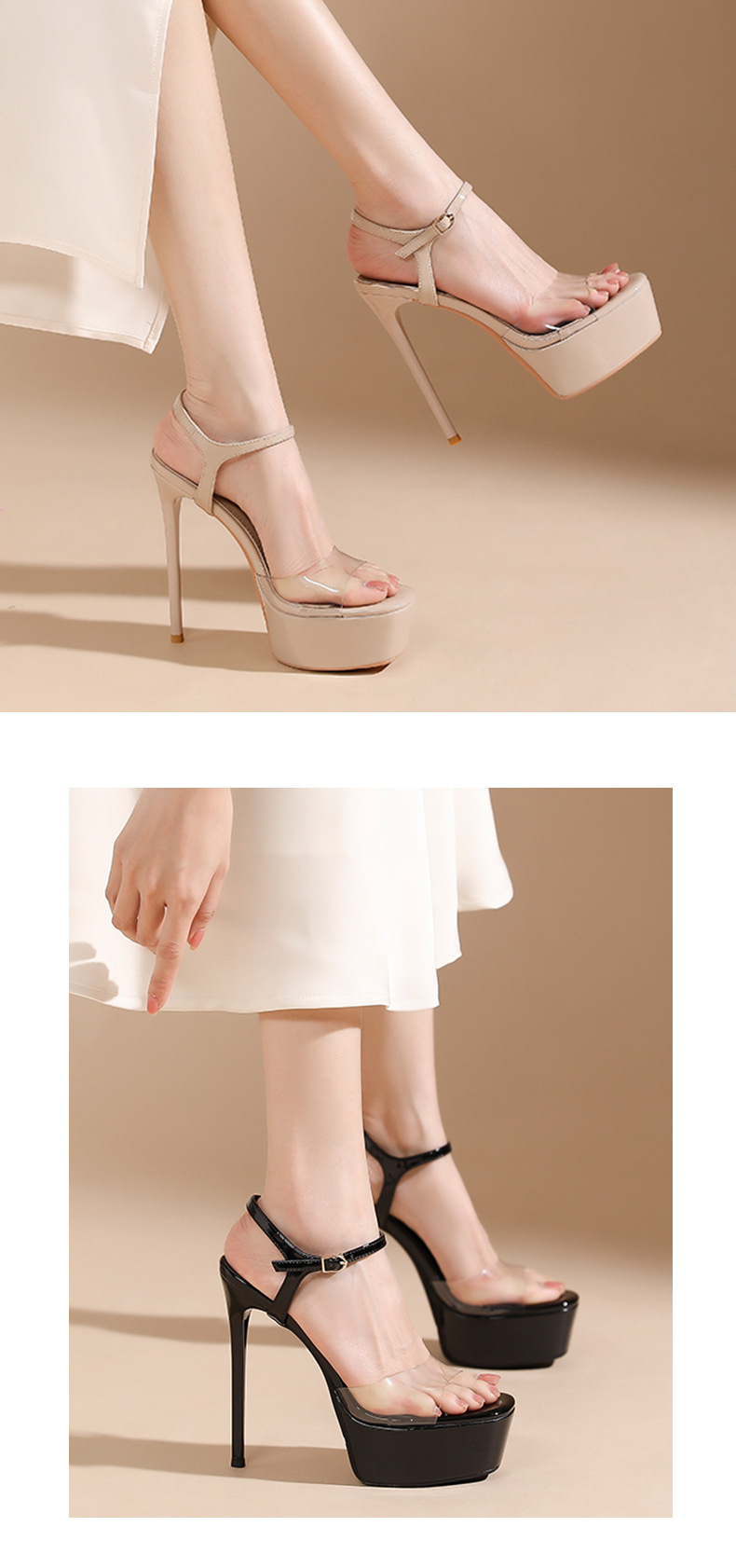 Sandal cao gót hở ngón trong suốt gót nhọn 12 cm — Hình khỏa thân-12cm chi tiết 6