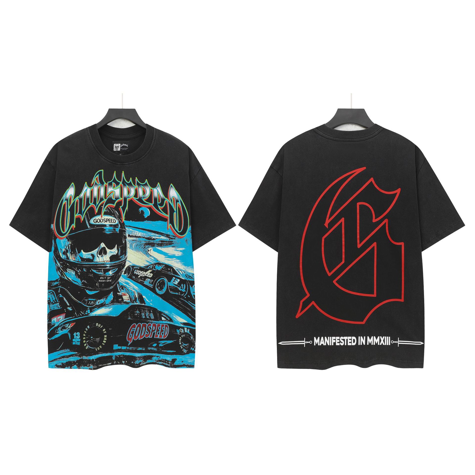 Cross-border Wholesale High-quality Gods Short-sleeve Heavy Wash FOG High Street Fashion Brand Skull Print Pure Cotton_viptrois.com