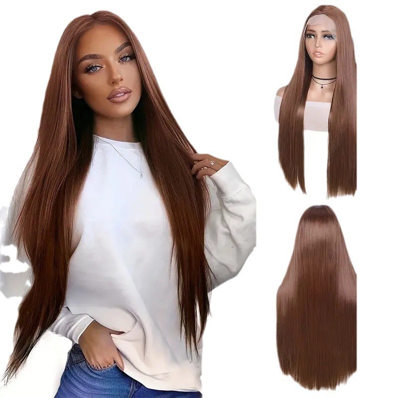 Antes de la peluca de encaje, estilo caliente de Amazon, cabello liso de longitud media para mujer, cabello esponjoso, natural y de moda completo, cabello al por mayor