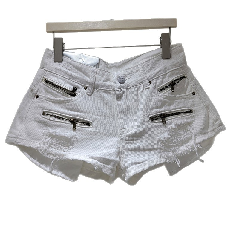 Shorts de Mezclilla con Encaje Empalmado y Cintura Baja con Bolsillos para Verano