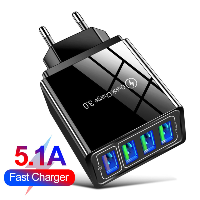 45W Qc3.04 Port Fast Charging Mobile Phone Charger 4Usb European Standard American Standard British Standard Charging Head Travel Charging Wholesale