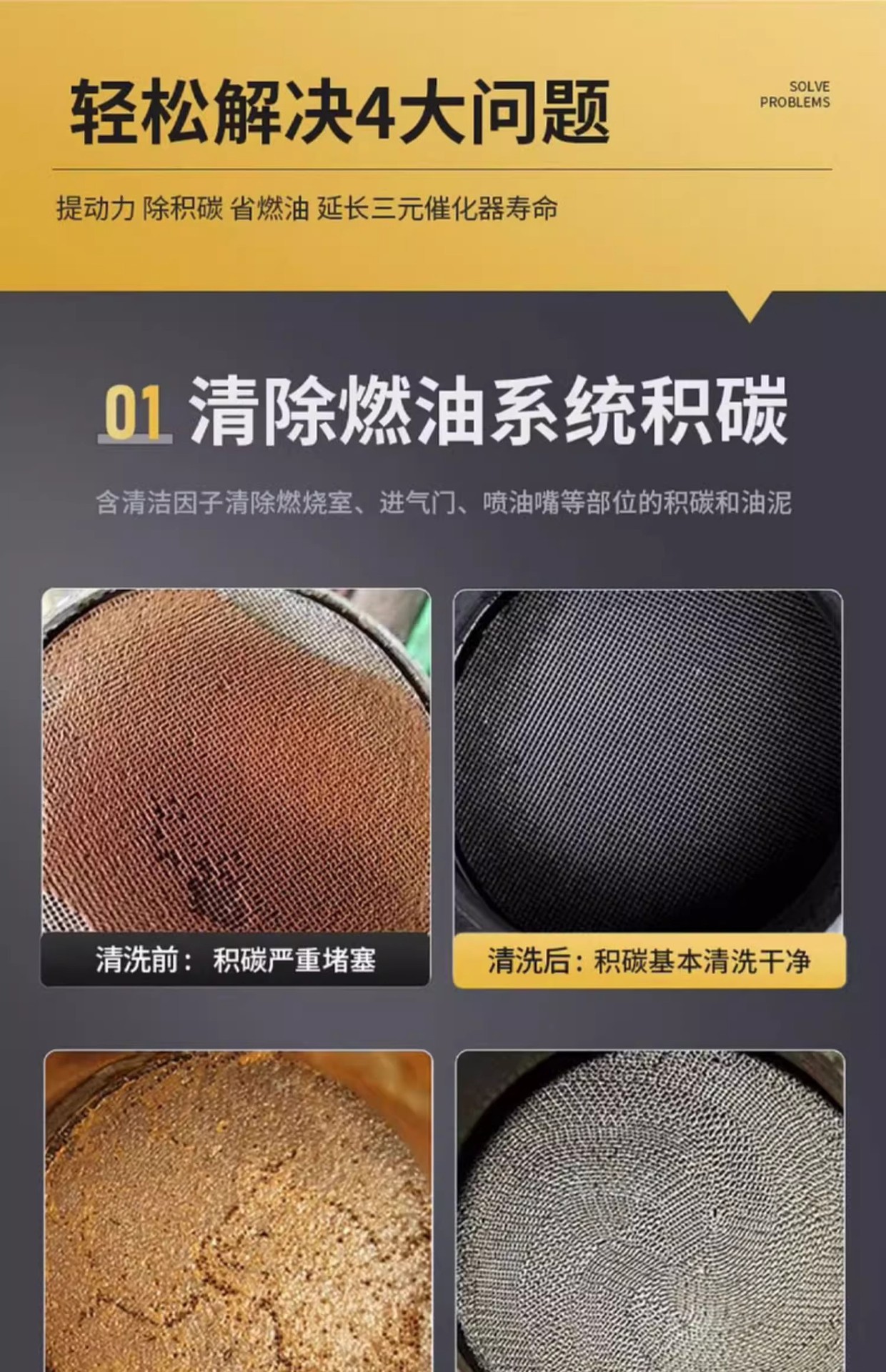 Catalytic converter cleaner, engine noise eliminator, car-specific carbon deposit remover, gasoline additive, fuel enhancer