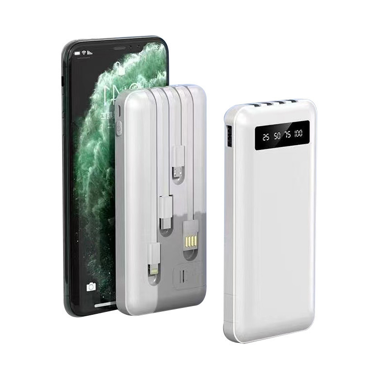 20000 mAh estándar real de gran capacidad portátil fuente de alimentación móvil teléfono móvil universal con cable de carga rápida al aire libre