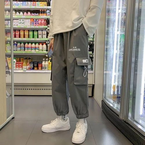 Summer thin men's student loose Korean style work pants men's INS trendy brand tie-up ankle sports nine-inch casual pants