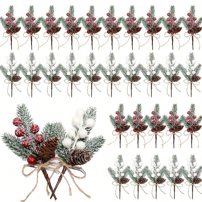 Amazon's Best-Selling Christmas Snowflake Red Fruit Pine Needle Cuttings Decoration Simulated Mini Holly Fruit Pine Cone Wholesale