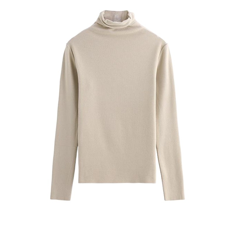 Camisa de fondo de terciopelo alemán otoño e invierno nuevo estilo ácido hialurónico belleza de la piel camisa de fondo de cuello alto sin costuras lijado tira vertical camiseta de manga larga mujer image 1