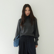 欧凡 气质小翻领收腰显瘦蝙蝠袖毛衣女秋冬麻花纹套头针织衫11077