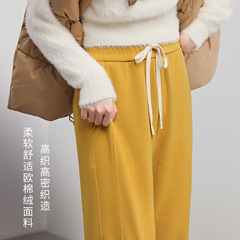 欧棉绒窄版直筒阔腿裤女2025秋冬新款小个子休闲高腰显瘦休闲裤子