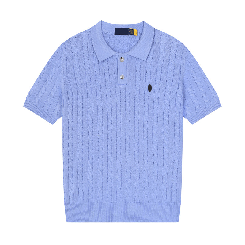 Summer Twisted Twist Lapel Short-Sleeved Knitwear Men's Retro Embroidered Pony Logo Twist Old Money Style Top