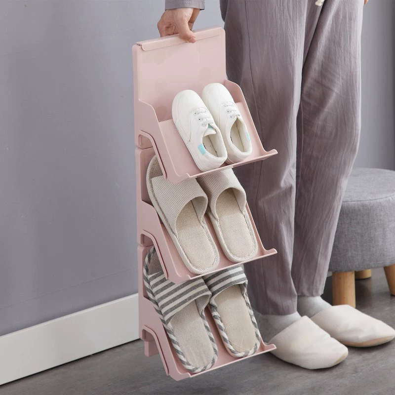 Stackable plastic shoe rack, modular 3‑tier 25×18.5×22 cm, space‑saving under‑table/door storage